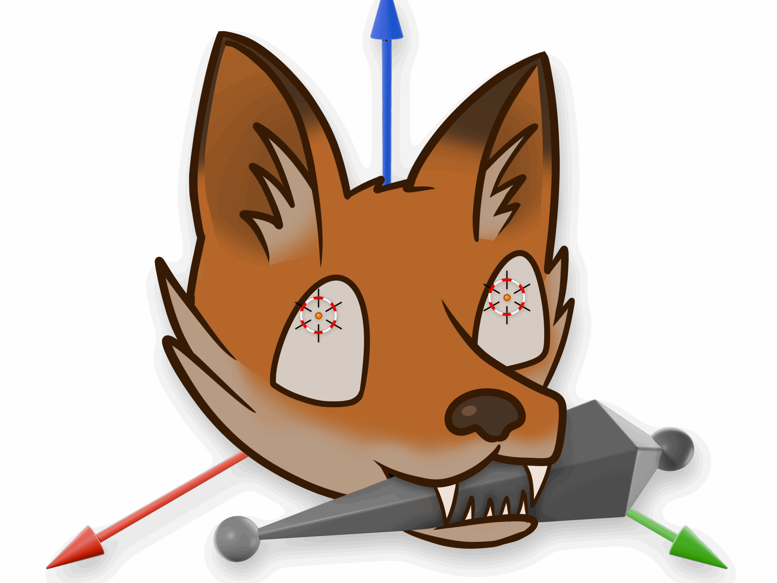 Fox with a 3D Bone in his mouth and 3D Axis Gimbal